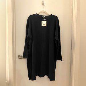 Eskandar Long Plus Dark Blue Cotton Wide Neck Tunic Sweater NWT